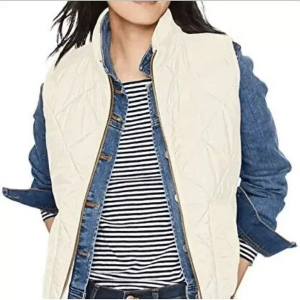 J Crew‎ Quilted Puffer Vest Down Filled Cream Off White Style 92465- Size XS
